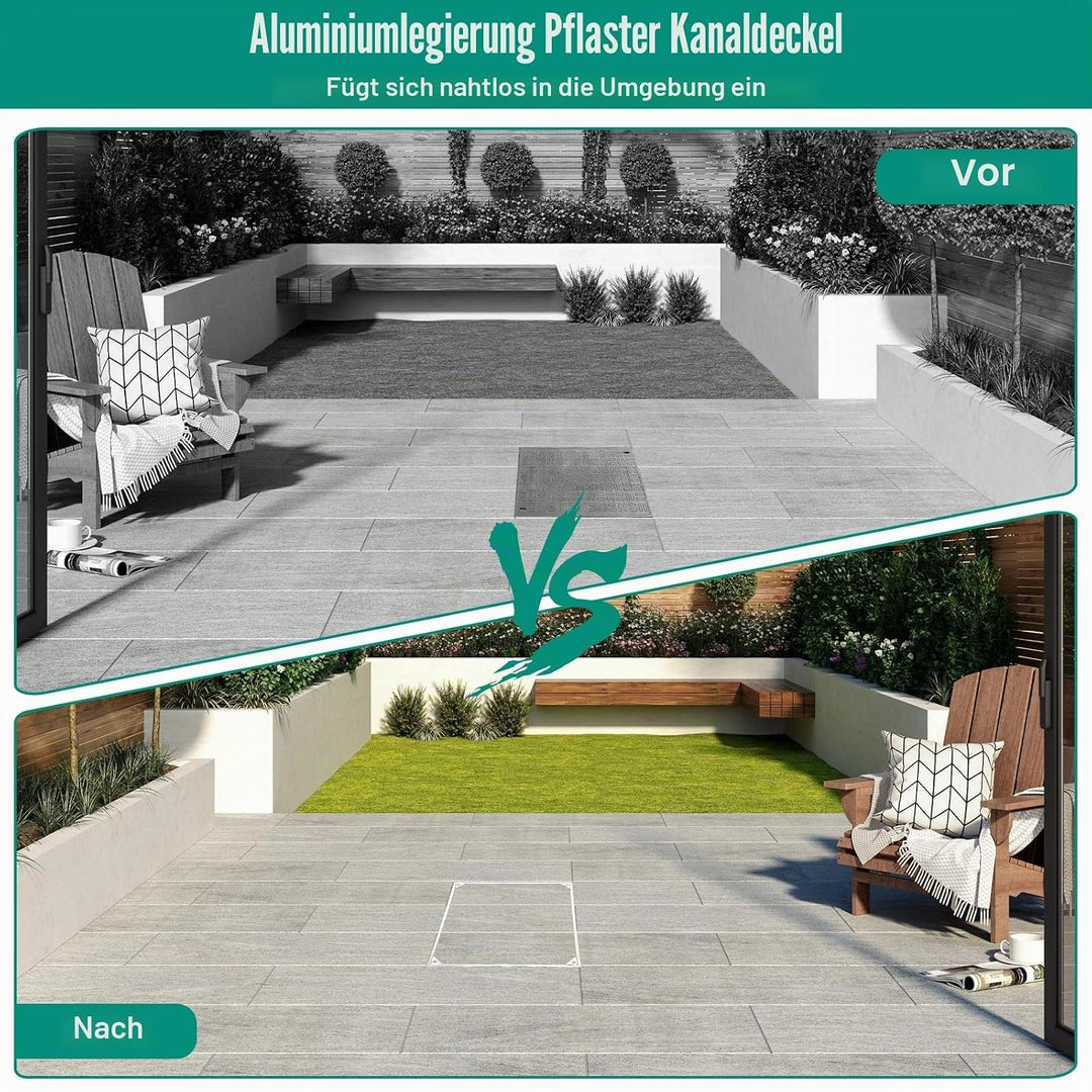 Schachtabdeckung und Rahmen Aluminium, Eingebettete Schachtdeckel Unsichtbar Kanaldeckel Quadratisch