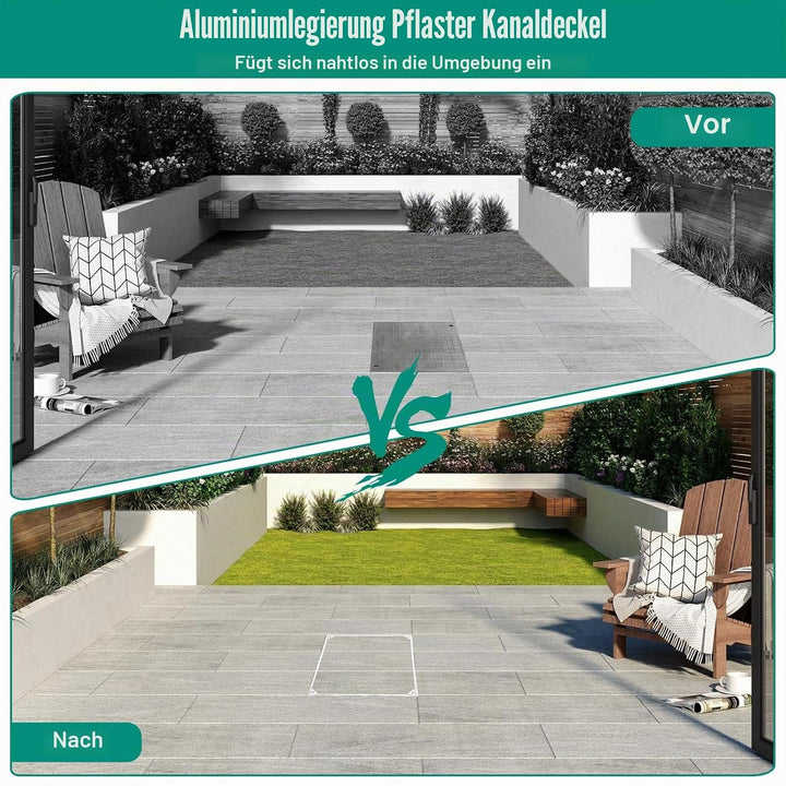 Schachtabdeckung und Rahmen Aluminium, Eingebettete Schachtdeckel Unsichtbar Kanaldeckel Quadratisch