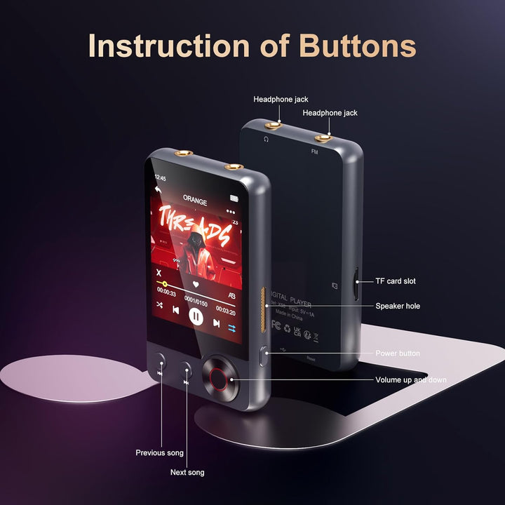 128GB MP3-Player mit Bluetooth 5.3, Oilsky 2,4'' tragbarer Touchscreen Musikplayer mit Lautsprecher,