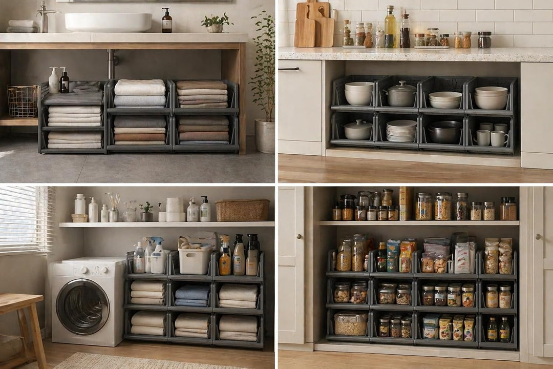 RMAN Schubladenbox 4er Set Kleiderschrank Organizer Stapelbare Schrank Regal Aufbewahrungsbox Plasti