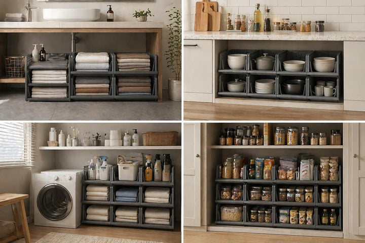 RMAN Schubladenbox 4er Set Kleiderschrank Organizer Stapelbare Schrank Regal Aufbewahrungsbox Plasti