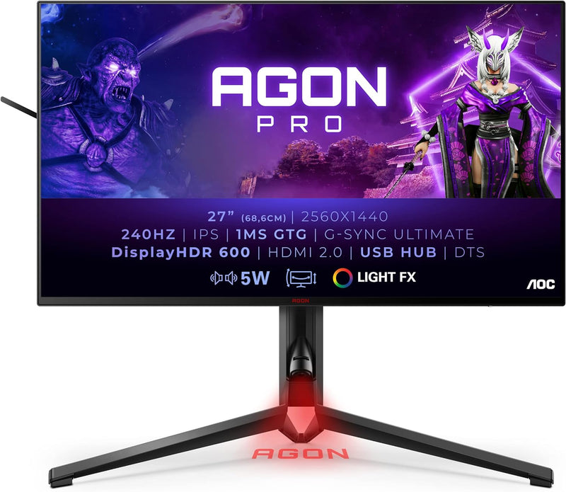AOC Agon Pro AG274QG - 27 Zoll QHD Gaming Monitor, 240 Hz, 1 ms, HDR600, G-Sync Ultimate (2560x1440,