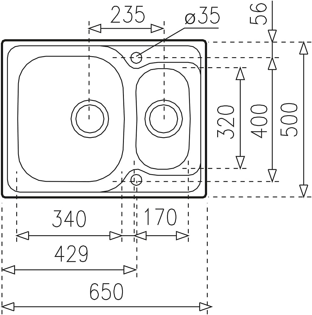 Teka Universe 60 T-XP 1½C Küchenspüle mit 2 Becken, eingebettet und wendbar, für Möbel mit 60 cm, gr