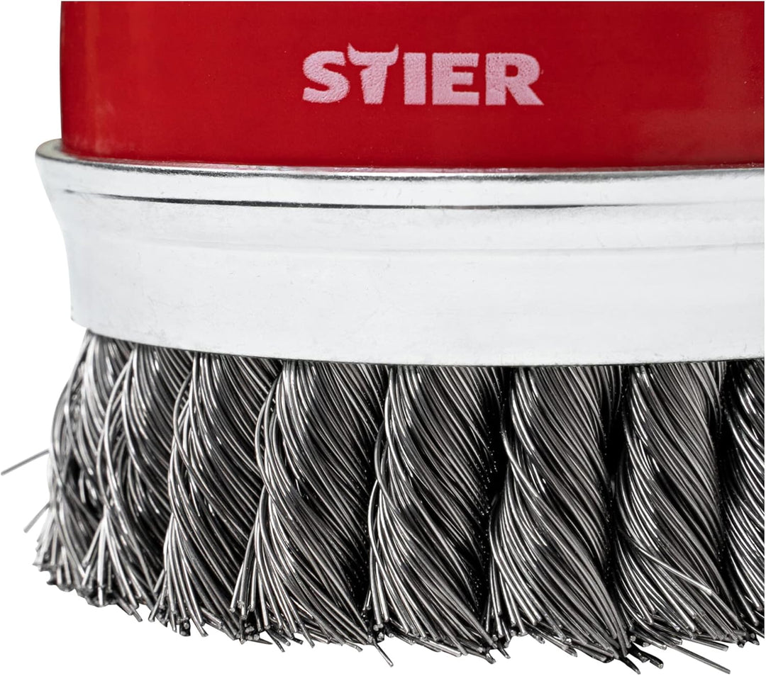 STIER Topfbürste Stahl, gezopfter Draht, für Winkelschleifer, Ø 100 mm, M14, Drahtstärke 0,5 mm, Dra
