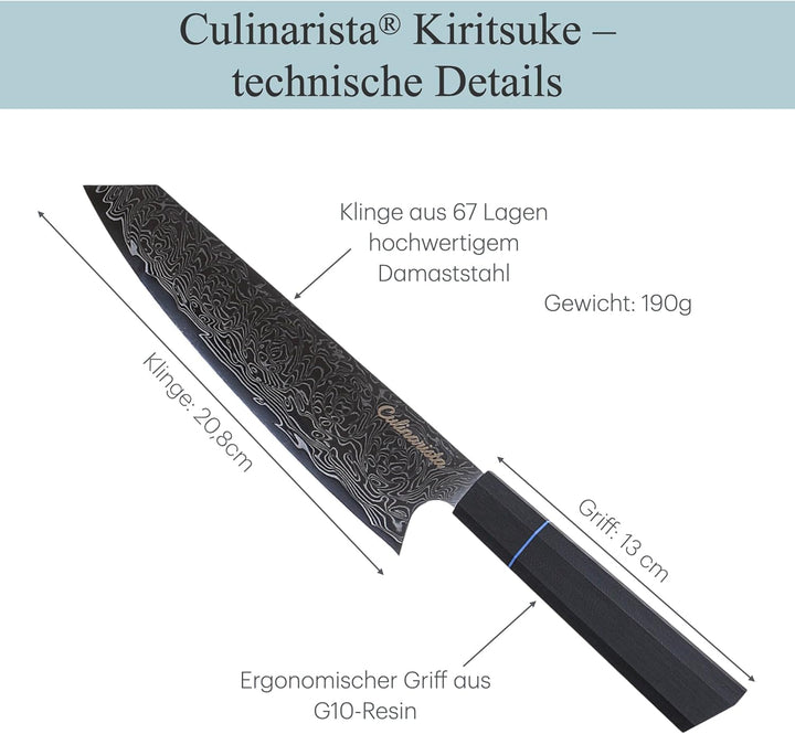 Kiritsuke Messer 20 cm – Japanisches Kochmesser aus 67 Lagen Damaststahl – Rasiermesserscharf & Perf
