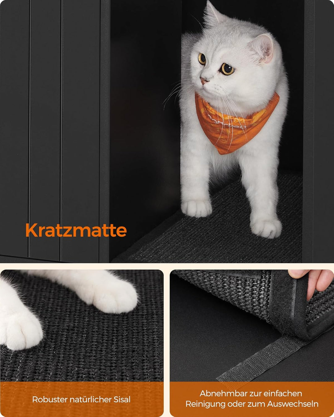 Feandrea Katzenklo-Schrank, Katzenhaus, Katzentoilette, mit Kratzmatte, hohe Beine, für Katzen, Beis