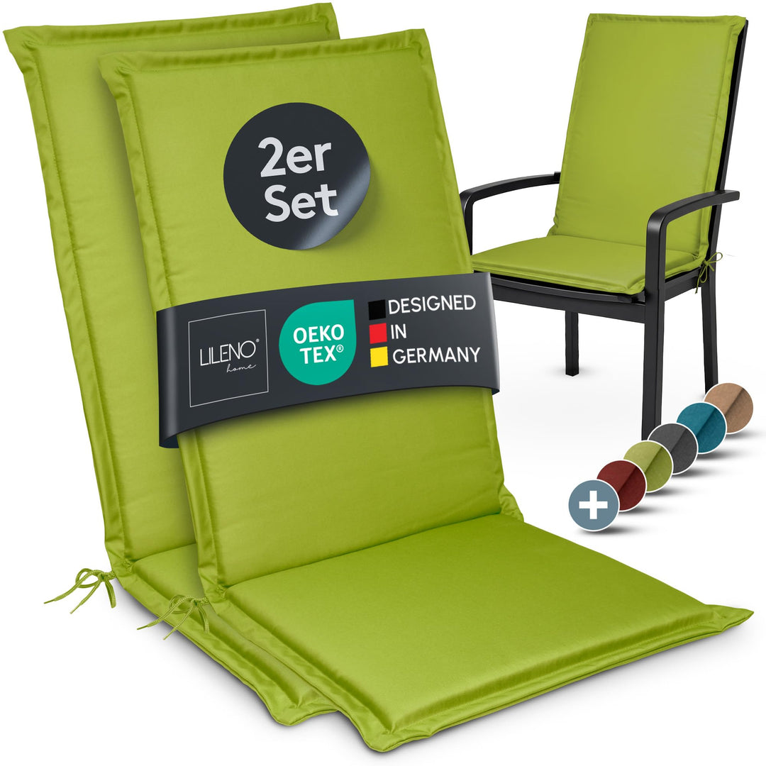 LILENO HOME Gartenstuhl Auflagen [2er Set - Hochlehner] in Apfelgrün - Bequeme Liegen als Sitzauflag