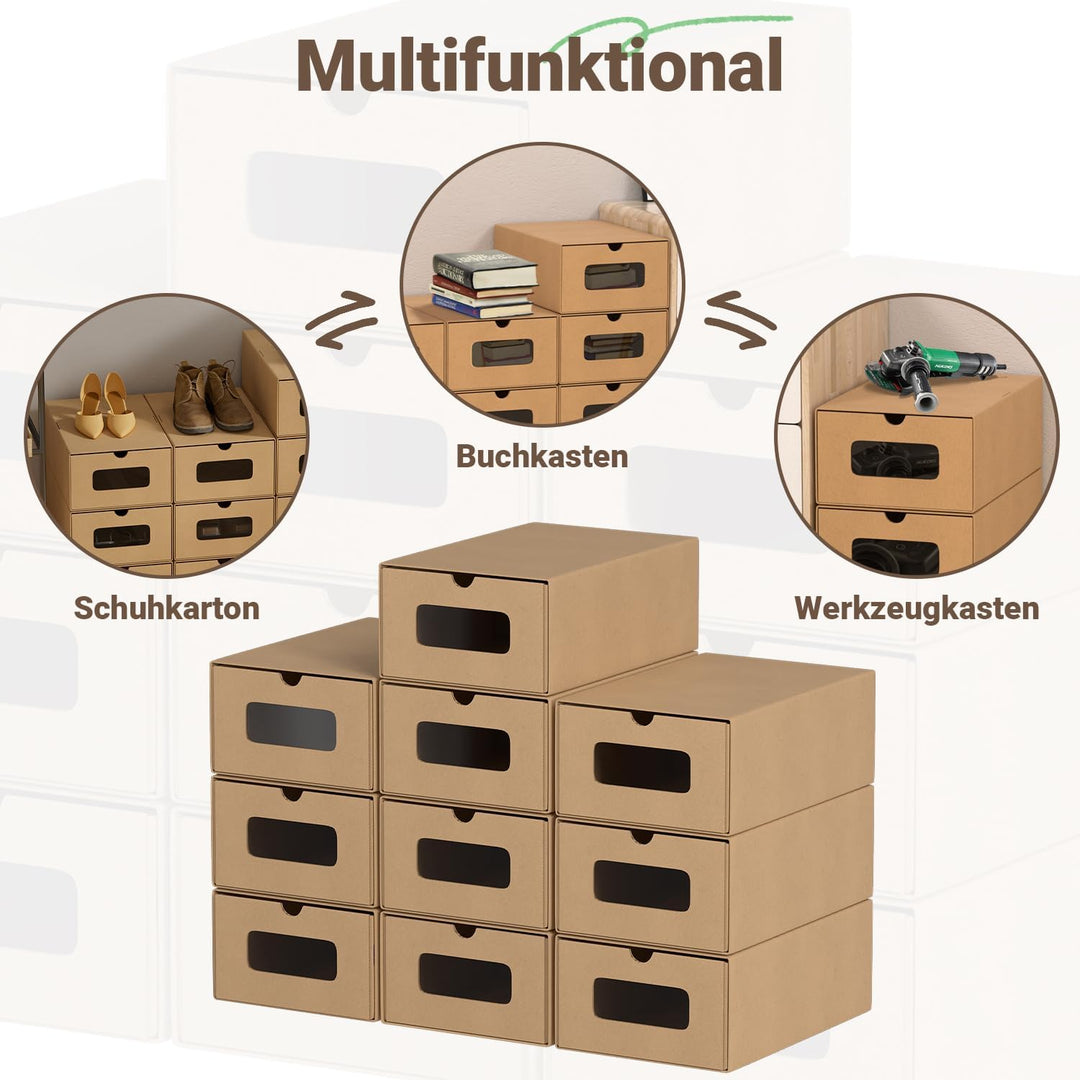 Aufbewahrungsboxen mit Sichtfenster & Schublade, 10er Set, 33x30x35 cm, Stapelbare Schuhkartons aus