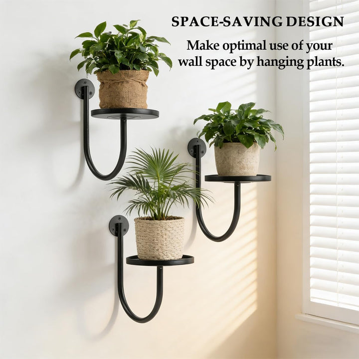 Blumenständer Wandmontage,Blumenständer Metall Schwarz, 3er Set U-Form Pflanzenregal, Pflanzenstände