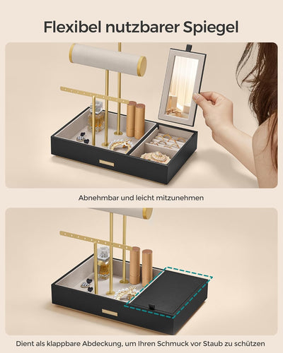 SONGMICS Schmuckständer, Schmuckhalter, Ohrringhalter Metall, Schmucktablett mit Spiegel, Schmuckauf