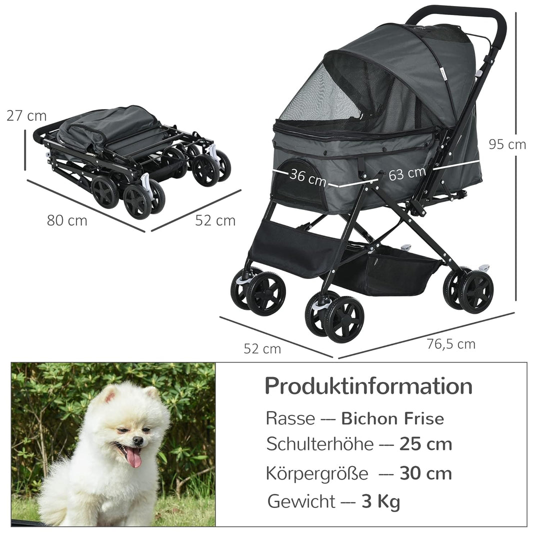 PawHut Hundebuggy Hundewagen Buggy für kleine Hunde und Katzen Haustierwagen Pet Stroller Katzenbugg