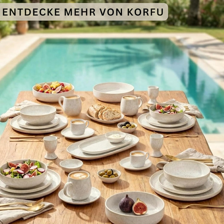 SÄNGER | Geschirrset Korfu 12 tlg, Tafelservice 4 Personen, Steingut Geschirr Handmade, Teller Set i