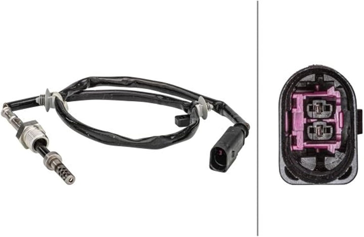 HELLA 6PT 358 181-171 Sensor, Abgastemperatur - 2-polig - geschraubt - Kabel: 495mm - mit Befestigun