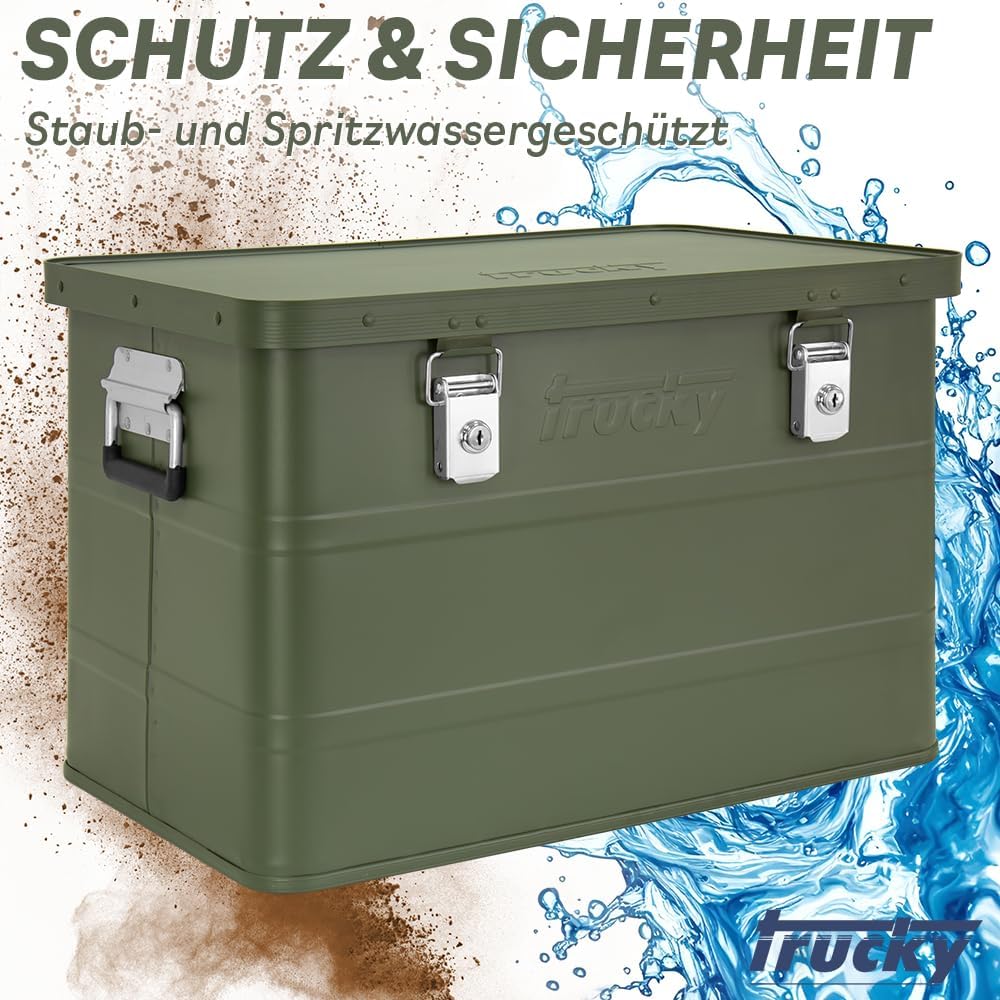 Aluminium Box mit Deckel Grün Alu Kiste Box Alukiste 65 Liter Transportbox Metallbox Alu Aufbewahrun