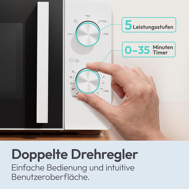 Candy Mikrowelle freistehend bis 700 Watt, Mikrowellengerät mit Drehteller, 5 Leistungsstufen, 20 Li