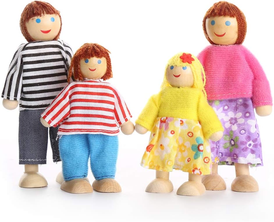 7-köpfige Puppenhaus Puppen, Puppenfamilien für Kinder Spiel Haus Geschenk Holz