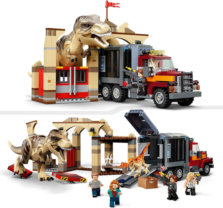 LEGO 76948 Jurassic World T. Rex & Atrociraptor: Dinosaurier-Ausbruch, Set mit LKW und 4 Minifiguren