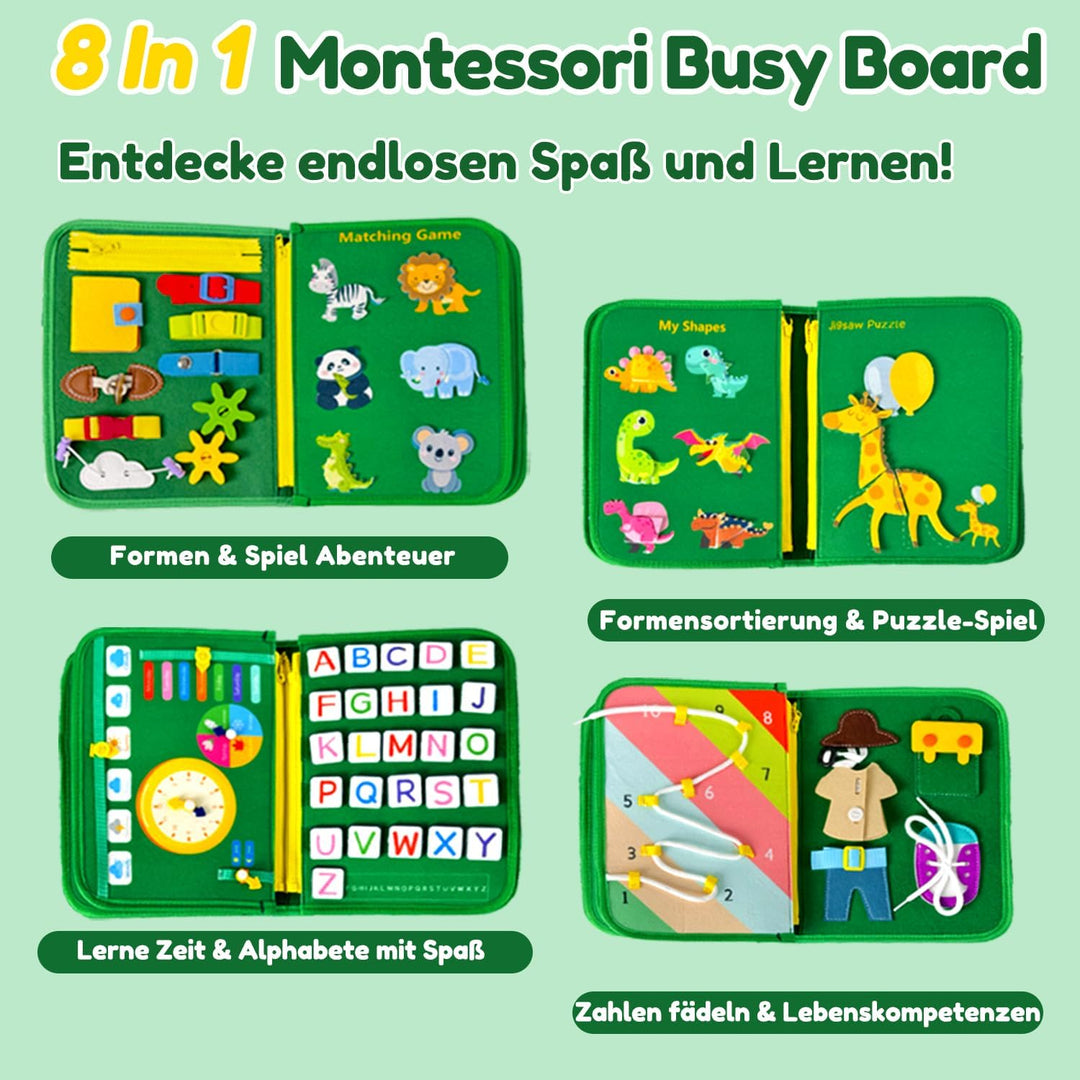 Qizfun Busy Board Montessori Spielzeug ab 1 2 3 4 Jahre – Kleinkinder Activity Board Motorikspielzeu