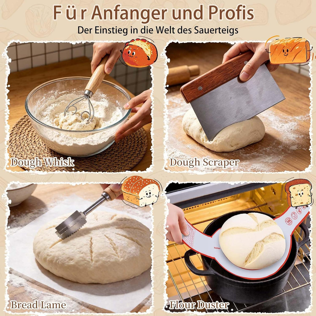 Sauerteig Starter Set, Sauerteig Glas, Runde Gärkörbchen für Brot Gärkorb mit Abdeckungen, Geschenk