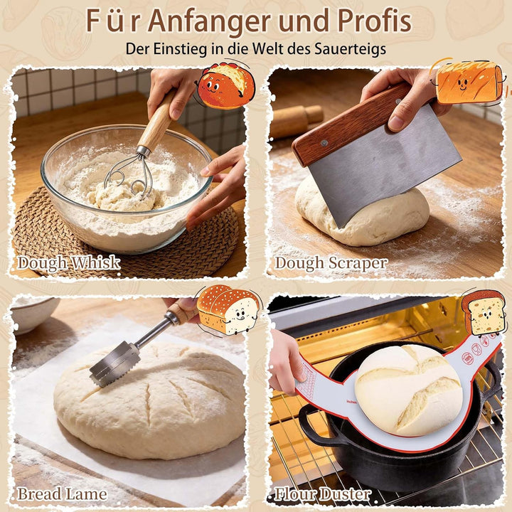 Sauerteig Starter Set, Sauerteig Glas, Runde Gärkörbchen für Brot Gärkorb mit Abdeckungen, Geschenk