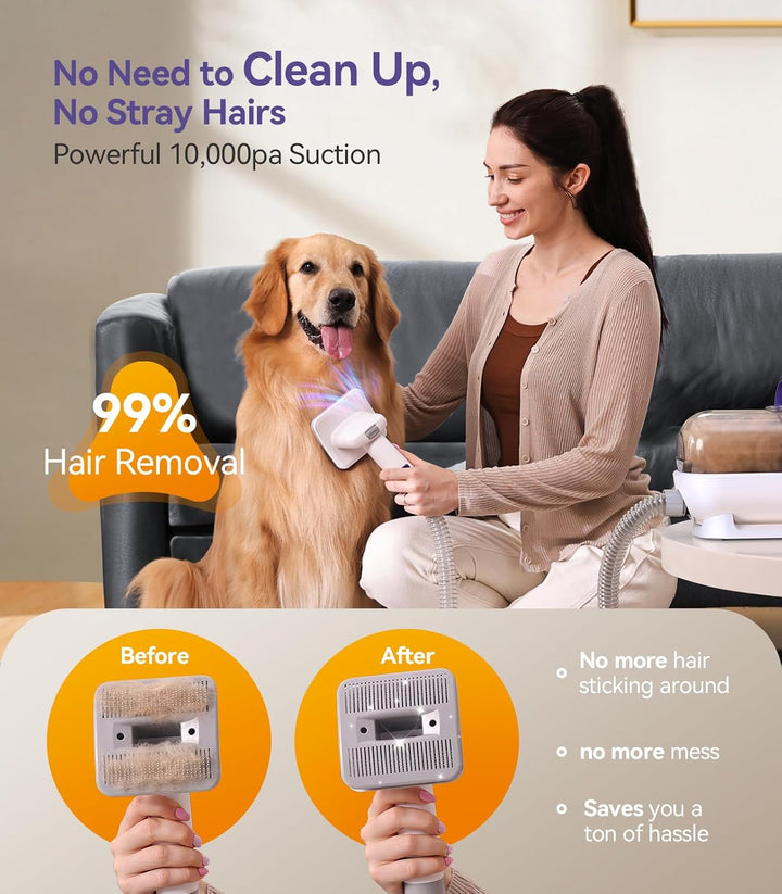 oneisall 3 in 1 Hundeschermaschine dickes/dichtes Fell+Hundestaubsauger mit Bürste, Super Saugkraft
