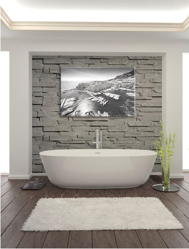 Pixxprint Atemberaubende Küste von Monaco Kunst Kohle Effekt, Format: 100x70 auf Leinwand, 100x70