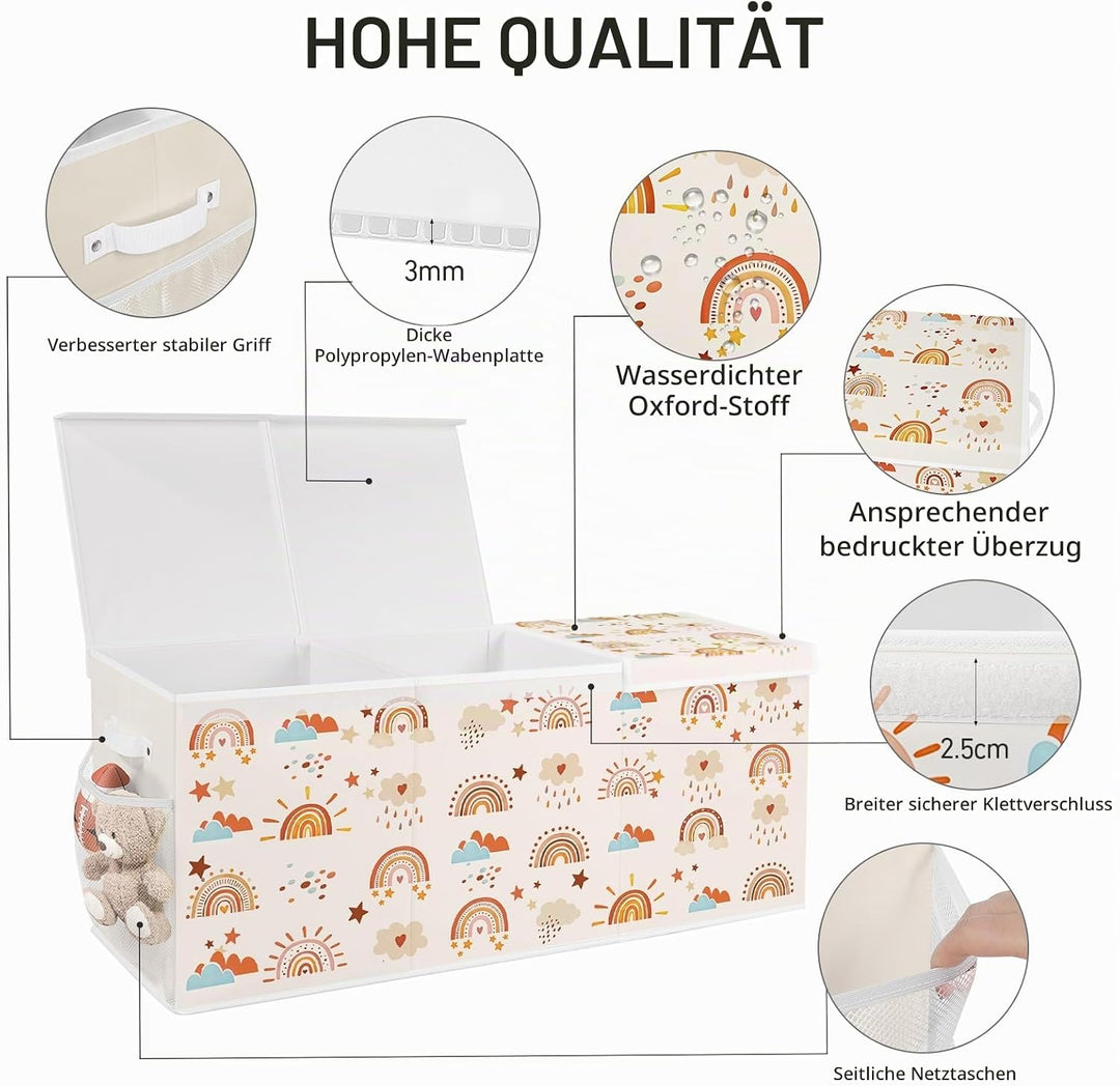 Spielzeugkiste Aufbewahrungsbox mit Deckel Kinder 96 x 32 x 40 cm, Faltbare und Platzsparend für Kin
