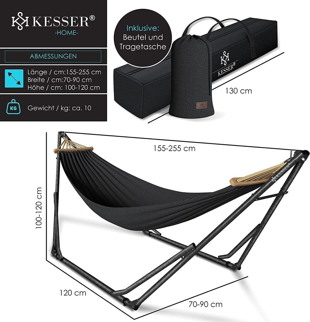 KESSER® Hängematte Vill mit Gestell Metall Faltbar verstellbar Stabiler Rahmen Indoor & Outdoor Mit