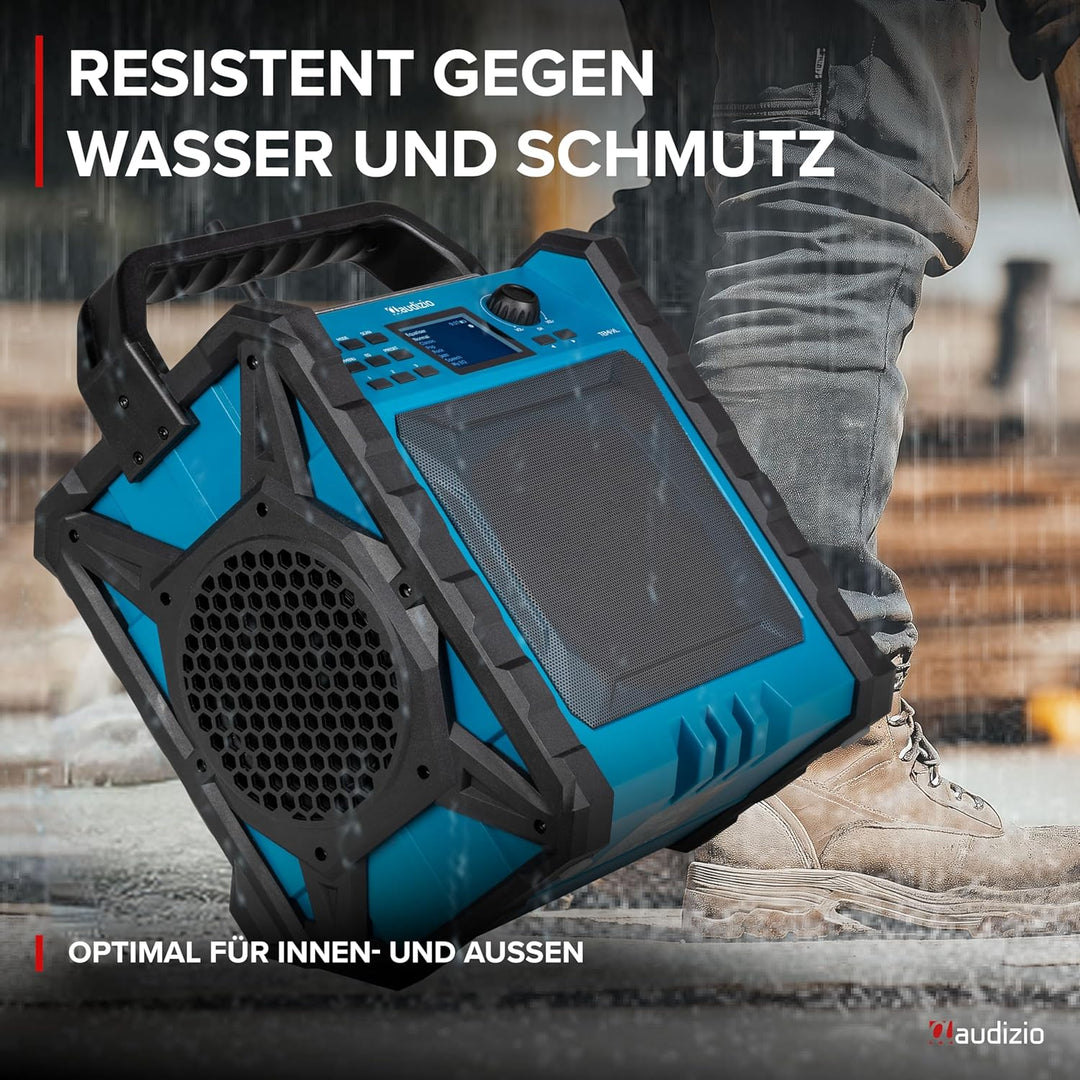 Audizio Jobsite XL - Baustellenradio DAB Plus Radio mit Bluetooth 5.0, Akku 15h, 200 Watt, IP54 Wass