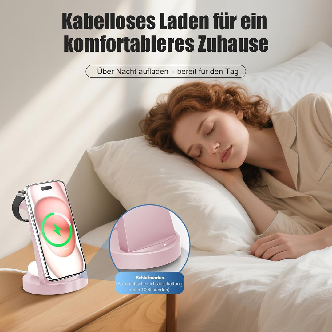 3 in 1 Ladestation Kabellos, 15W Schnellladegerät Wireless Charger Ständer für iPhone 17 Pro Max 16
