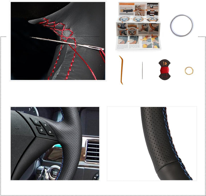 MEWANT Echt Leder Handgenähte Auto Lenkradhülle für BMW E60 (Sedan) 530d 2003-2009, E61 (Touring) 20