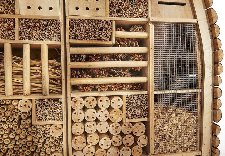 Kobolo Insektenhotel Insektenhaus Luxury XXL 101x23x109 cm in Bogenform - Zweigeteilt, Braun