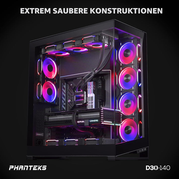 Phanteks D30 PWM Regular Airflow, D-RGB Lüfter, 3er Pack - 140mm, schwarz Standard x3 Black, Standar
