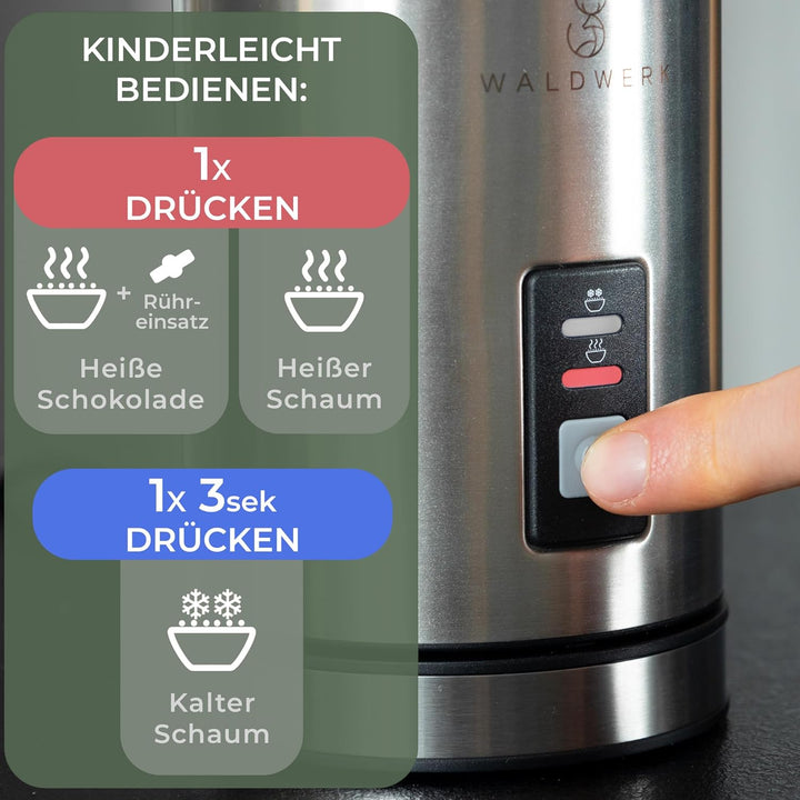 WALDWERK Milchaufschäumer aus 304 Edelstahl und Eichenholz - Milchaufschäumer elektrisch für perfekt