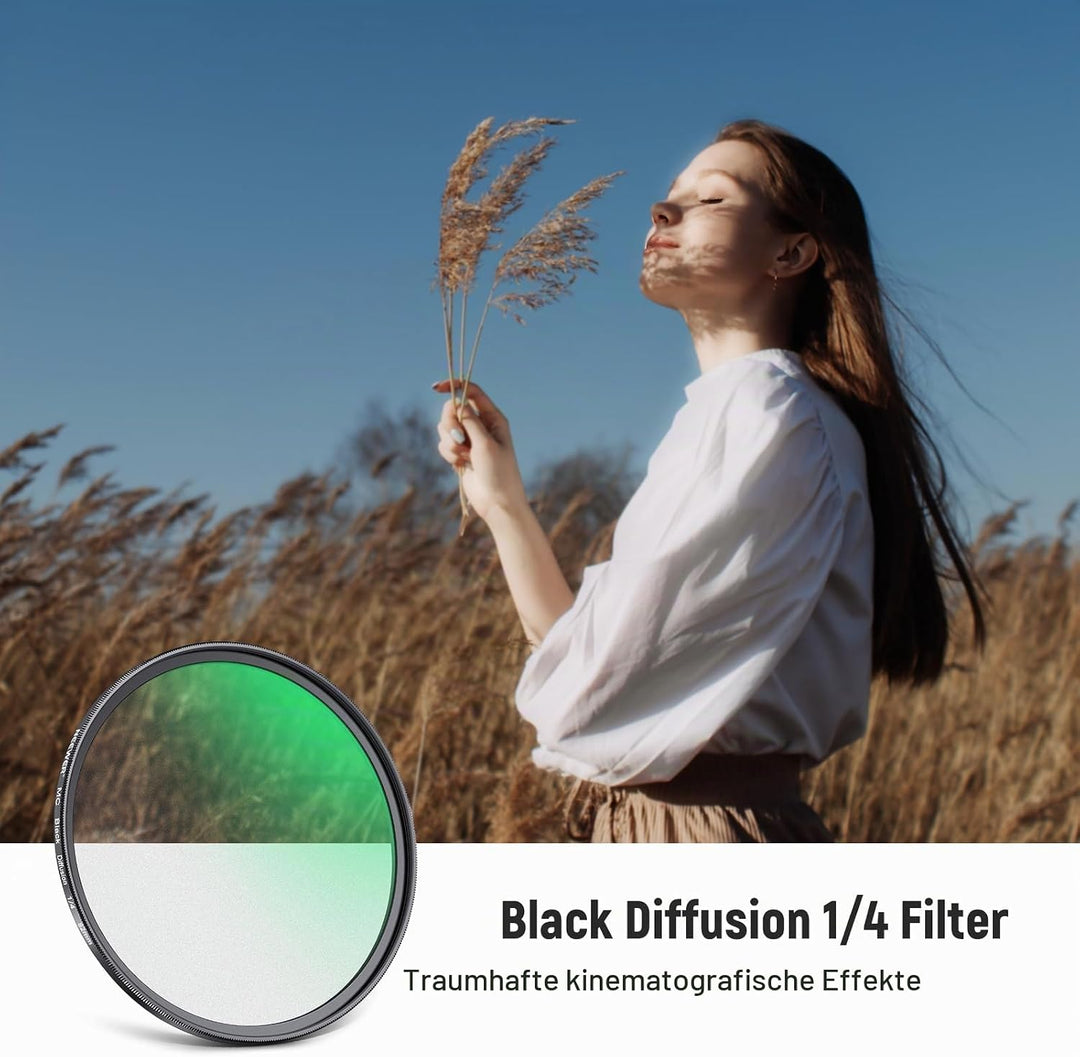 NEEWER 82mm Black Diffusion 1/4 Filter Nebel Dreamy Soft Cinematic Effect Filter Ultra Slim Wasserab