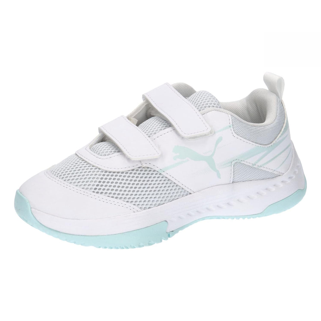 PUMA Unisex Kinder Varion Ii V Jr Indoor Court Shoe 28 EU Puma White Light Aqua, 28 EU Puma White Li