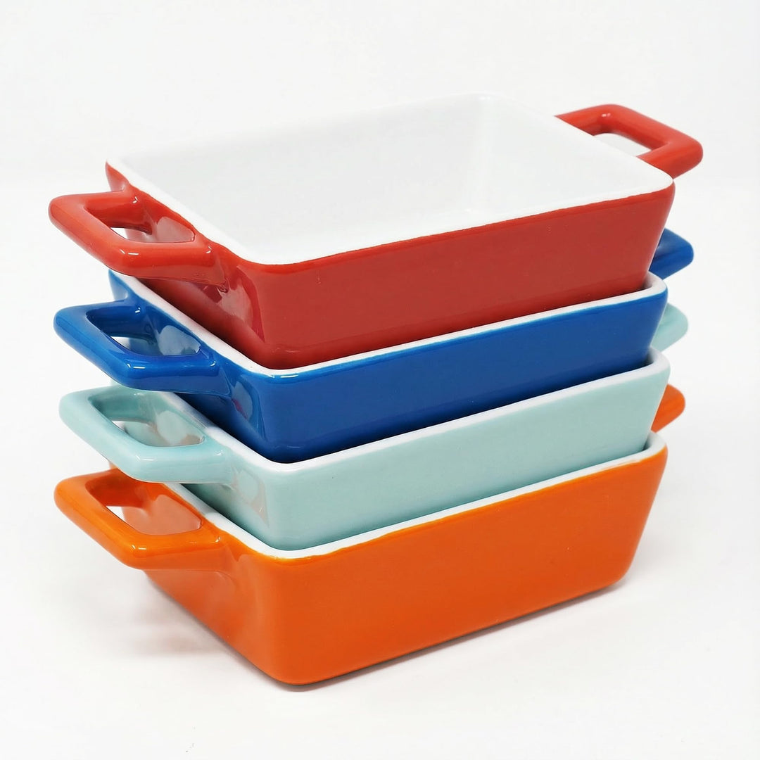 Joeji’s Kitchen Mini Auflaufformen (4er Set, 325ml): Kleine, rechteckige Keramik-Ofenformen für Lasa