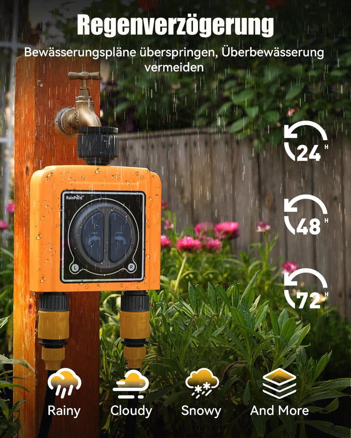 RAINPOINT Bewässerungscomputer WLAN 2 Ausgänge Automatische Bewässerung für Garten, nach Zeit/Wasser