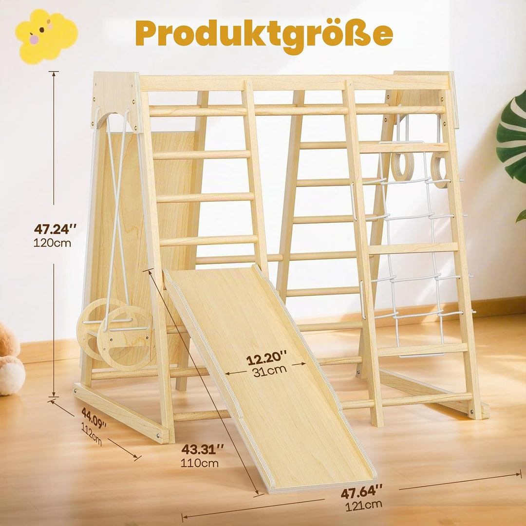 9-in-1-Klettergerüst für den Innenbereich für Kinder, Indoor-Spielplatz aus Holz mit Rutsche und Sch