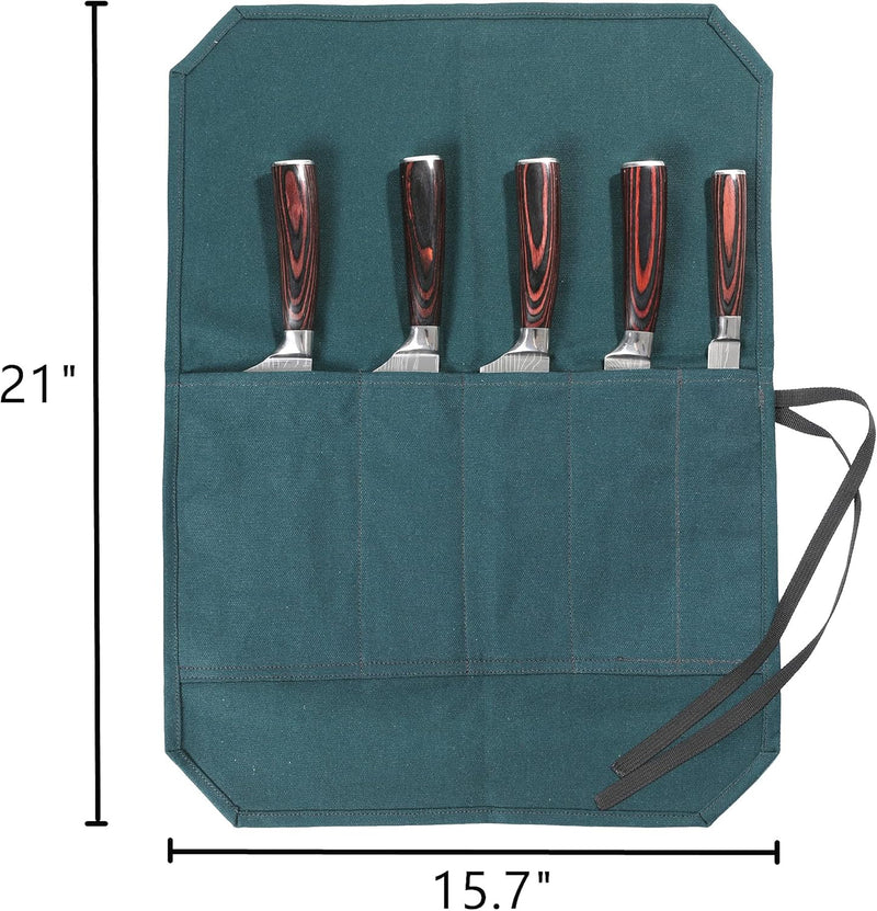 Denifiter Messer-Rolltasche für Köche, tragbarer Messerkoffer mit schnittfestem Material (Dunkelgrün