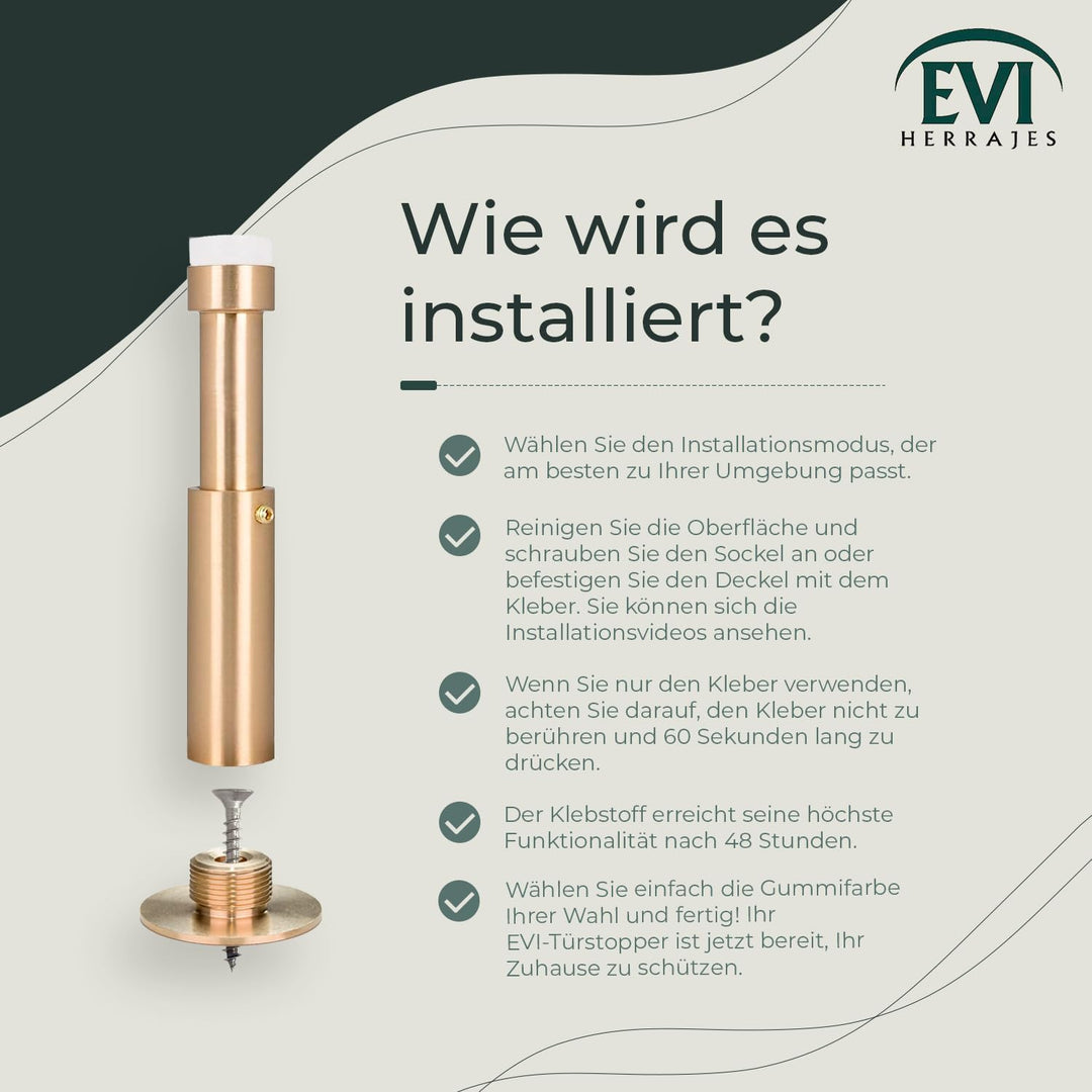 EVI HERRAJES Verstellbarer Türstopper aus Messing, Dual-Installation (Messing Matt), Messing Matt