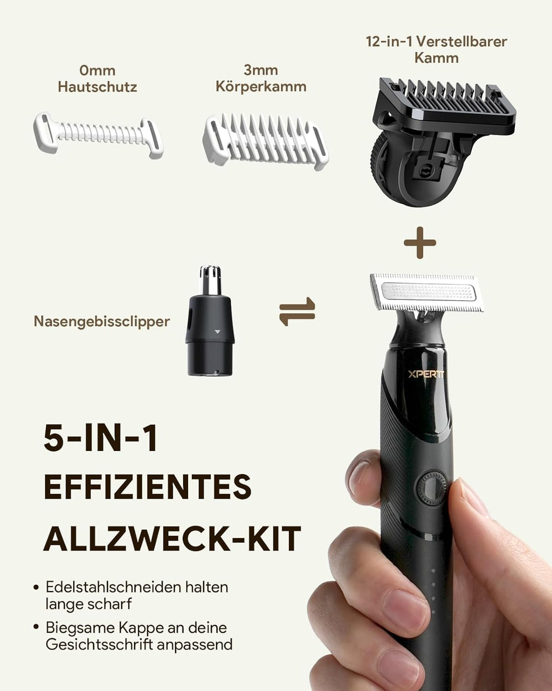 Xpert T Magnetisch Rasierer Herren Elektrisch mit Etui, Unisex Barttrimmer mit Nasenhaartrimmer, Ver
