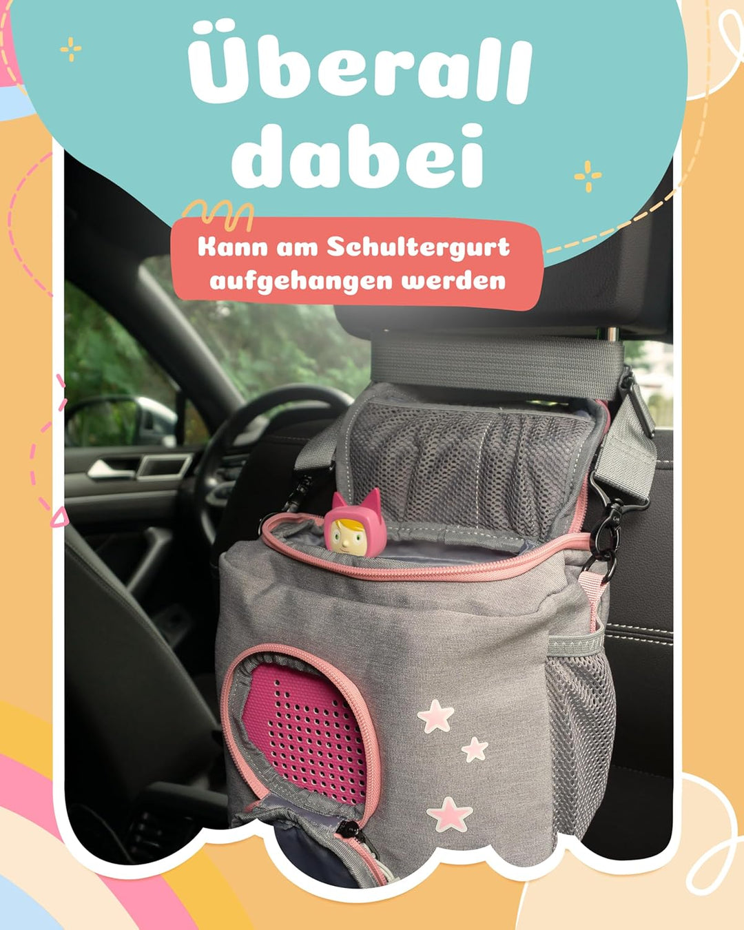 JP Journey Tasche für Toniebox - Transporttasche für 10 Figuren und Box, Reise und Auto (Grau-Rosa E