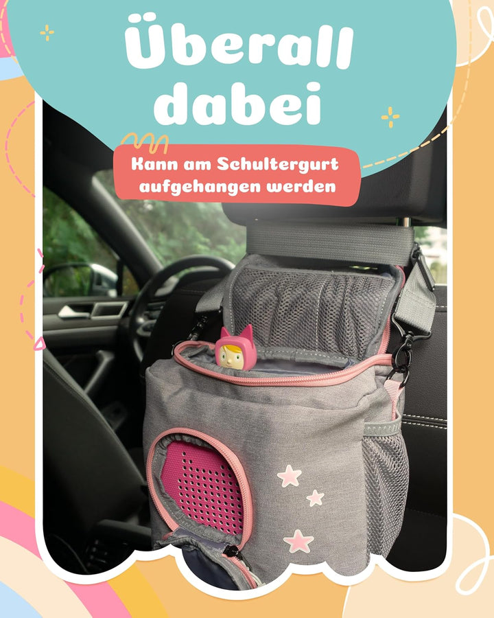 JP Journey Tasche für Toniebox - Transporttasche für 10 Figuren und Box, Reise und Auto (Grau-Rosa E