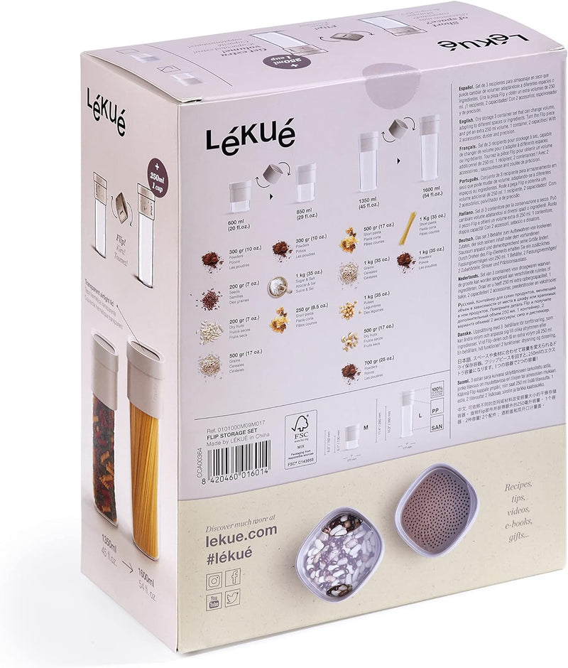 Lékué Vorratsdosen Flip Storage Set, Grün, LM Set L/M Grün, Set L/M Grün