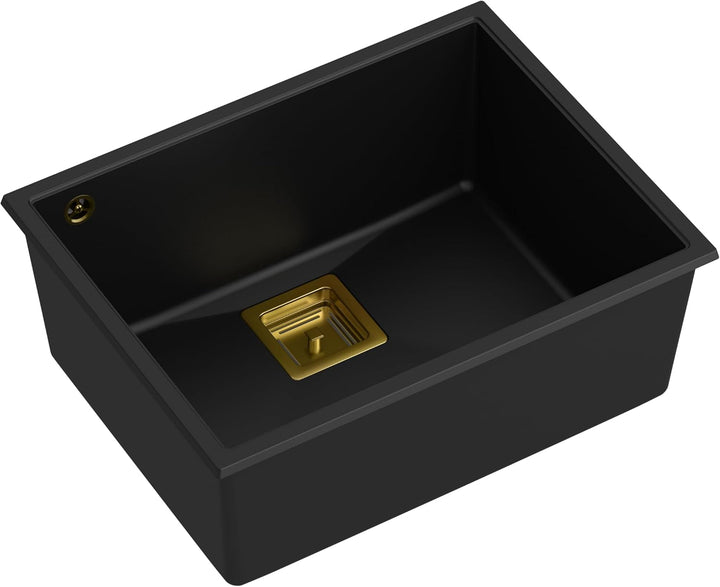 QUADRON Einbeckenspüle Granitspüle Spüle Küche | Grösse 55 x 42 x 22,5 cm Farbe: Pure Carbon & Golde