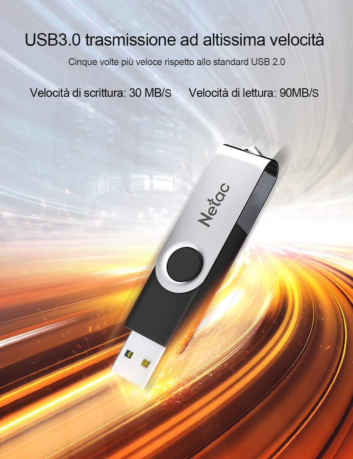 Netac 256G USB 3.2 Flash Drive，360° Rotation Pen Drive，USB Flash Drive Lesegeschwindigkeit bis zu 90