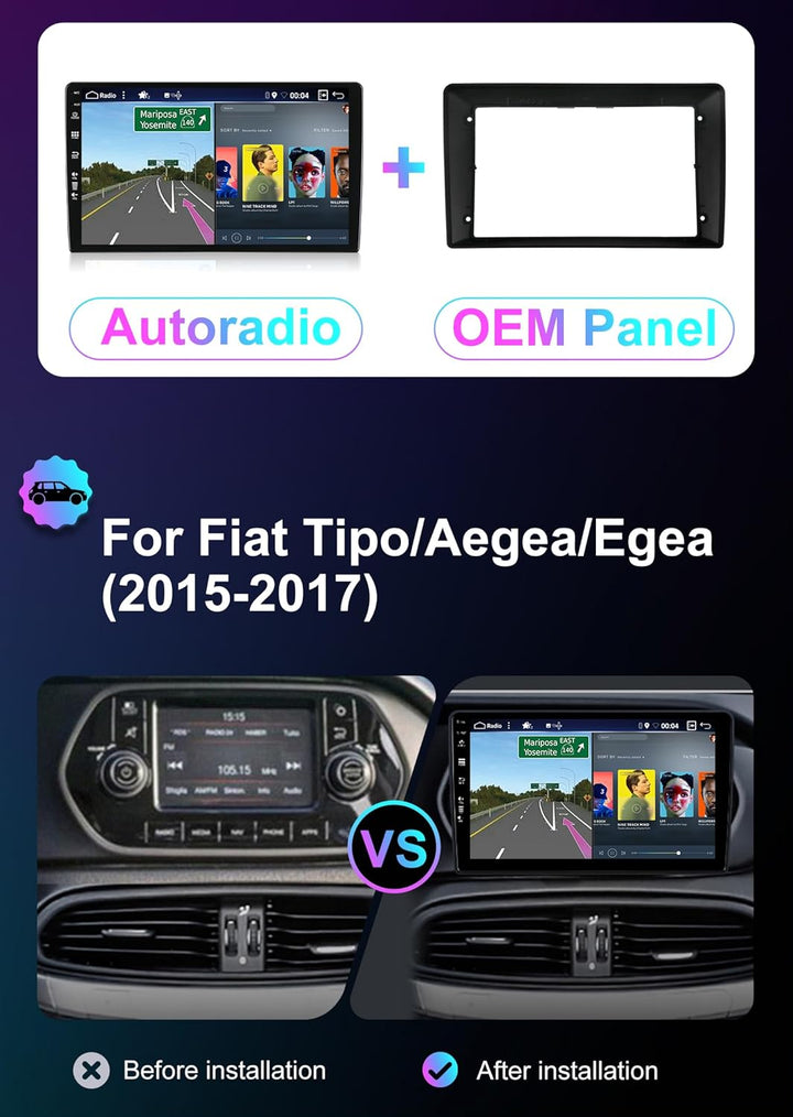 [6GB+128GB] Android 14 Autoradio für FIAT Tipo Aegea Egea(2015-2017)-2 Din-[Integriertes Wireless Ca