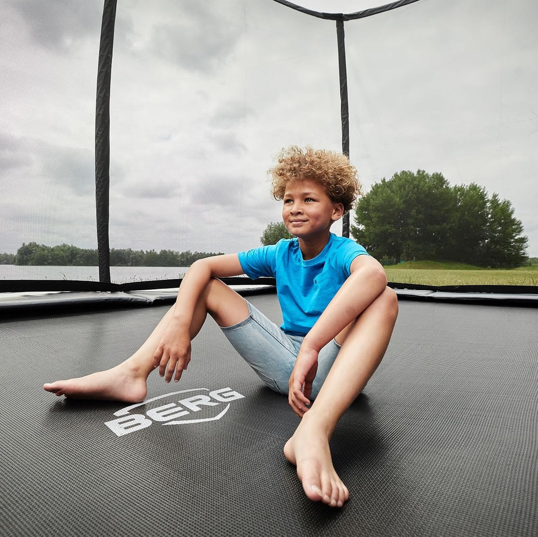 BERG Ultim Champion Trampolin rechteckig grau | Premium Gartentrampolin mit Sicherheitsnetz | Airflo