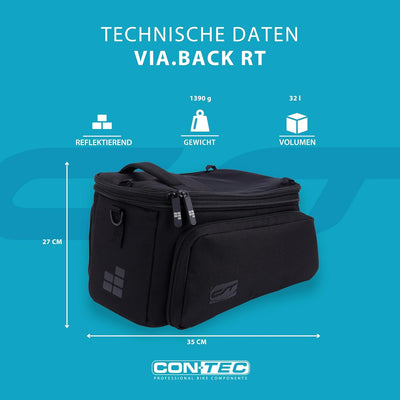 Contec Fahrrad Gepäckträgertasche - Via.Back RT Racktime - Schwarz mit Schultergurt, 32 Liter inklus